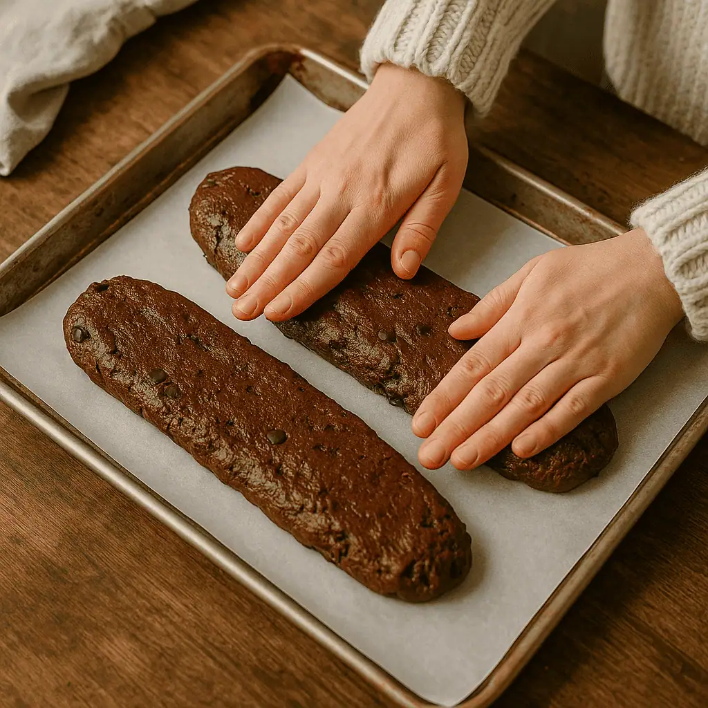 Divide dough in half. Shape each into a 10x3-inch log on the prepared sheet.