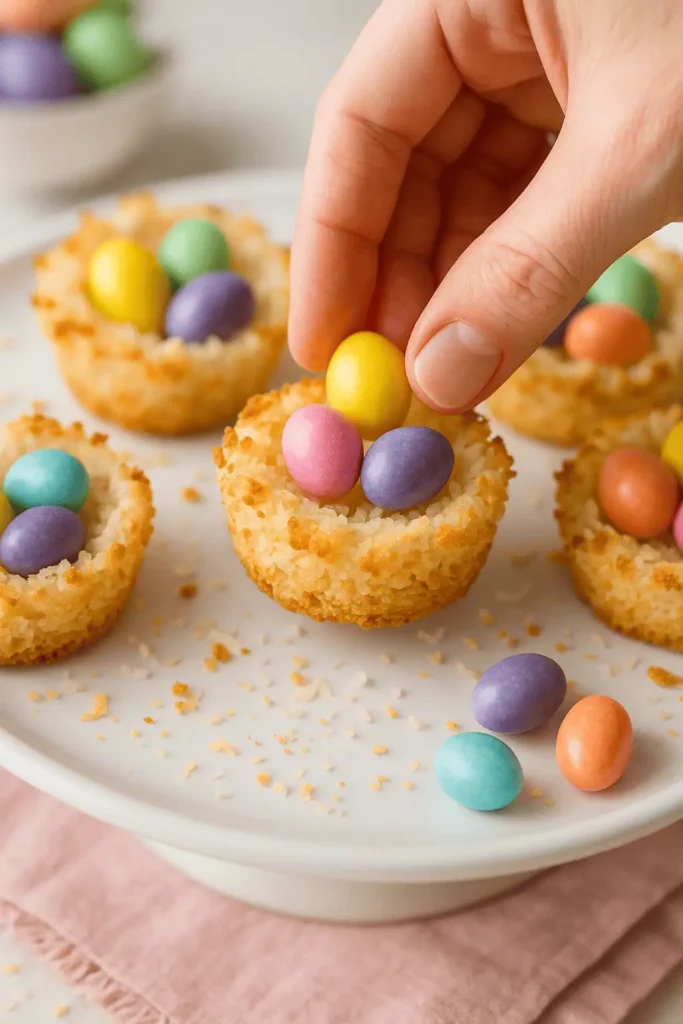 Once set, pop out of the tins and fill with candy eggs, jelly beans, or your favorite fresh berries.