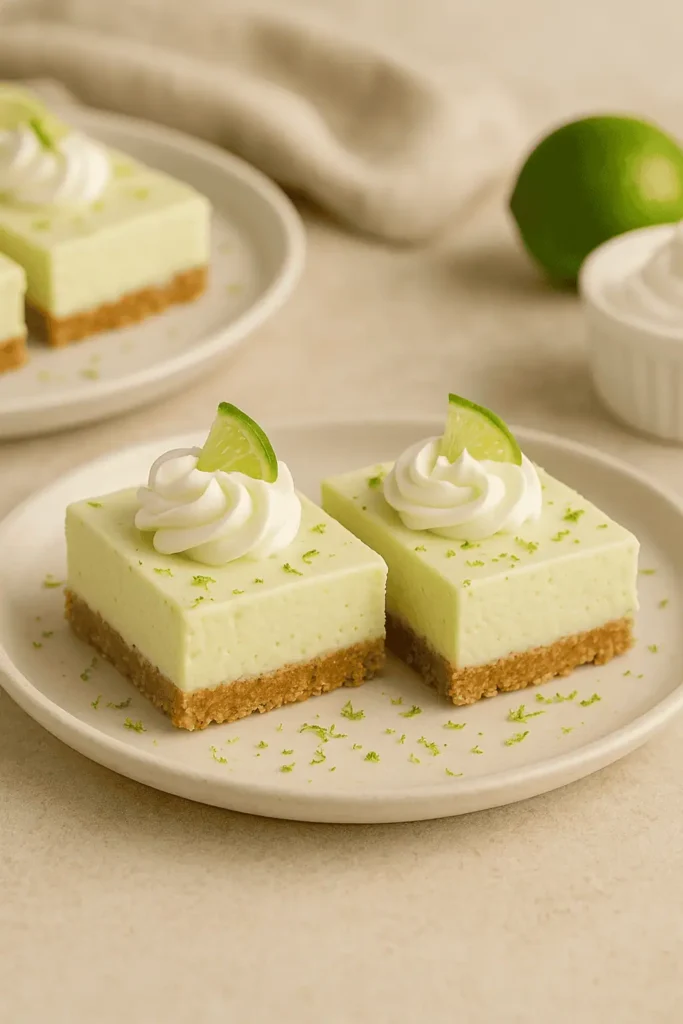 4. Serve: Let the bars sit out for 10 minutes before slicing. Garnish with extra whipped topping and lime zest if youβre feeling fancy.