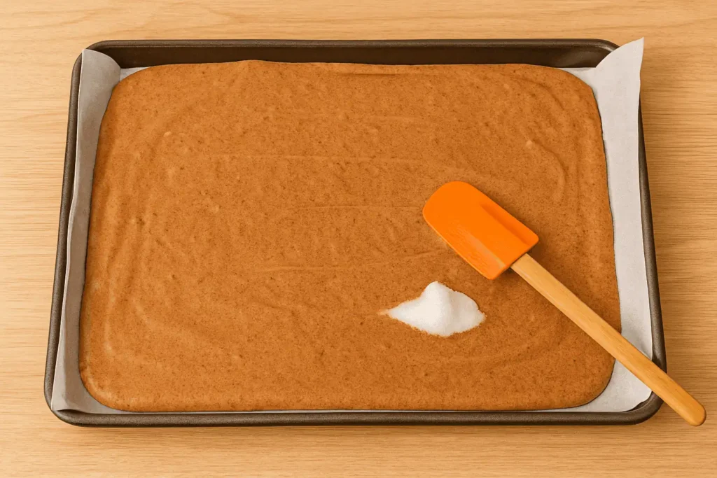 4. Bake: Spread batter evenly in pan. Bake for 10-12 minutes, until springy.