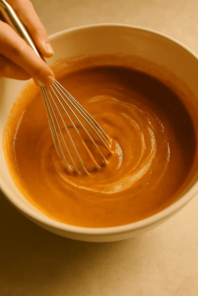 5๏ธโฃ Make the filling: In a medium bowl, whisk pumpkin, brown sugar, eggs, evaporated milk, salt, and spices until smooth.