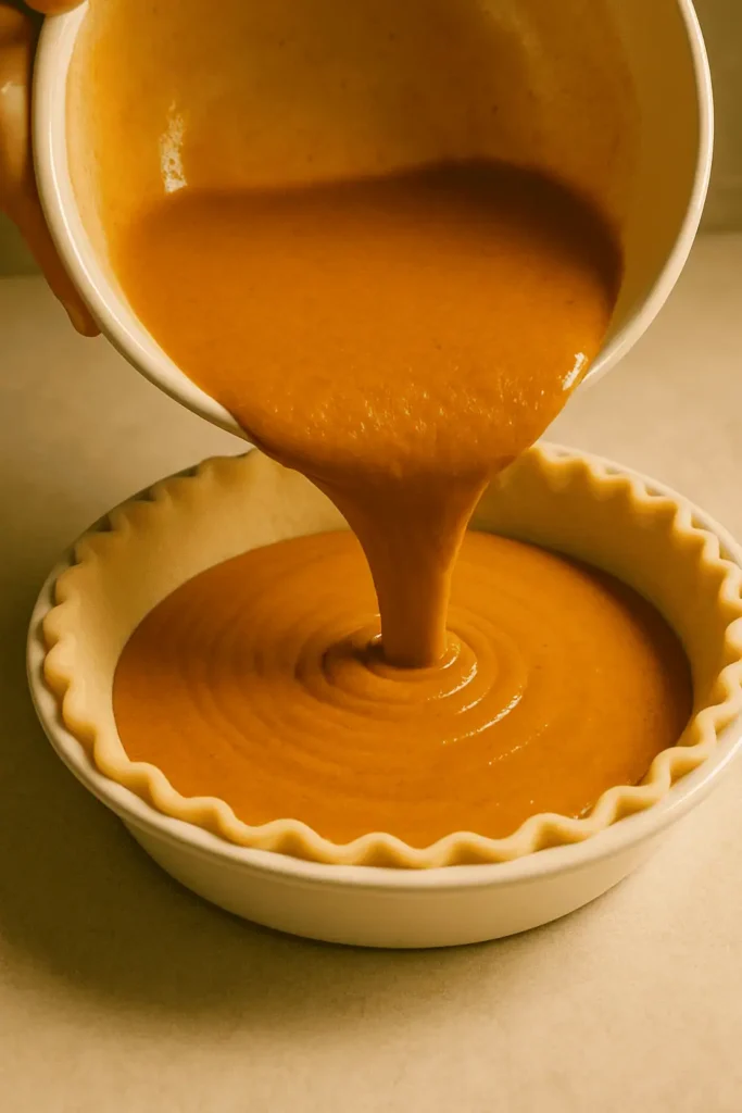 6๏ธโฃ Pour filling into pre-baked crust and bake 45โ55 minutes, until filling is just set but still slightly wobbly in the center.